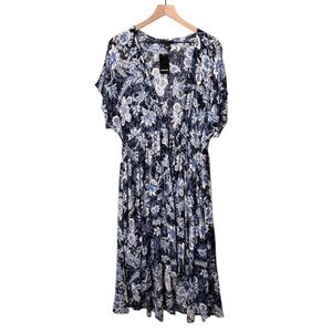NWT Torrid Floral Cinch Waist Short Sleeve Kimono Top Blue 10/12 Medium Large